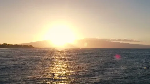 Flight Over Ocean Waves at Sunset. Amazing Sunset Aerial Shot Flying Low Over Stock Footage 57253720