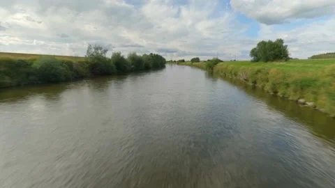 Flight over the Odra river in summer Stock Footage 201008723