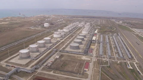 Flight over oil storage 4 Stock-Footage 123698079
