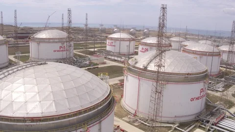 Flight over oil storage 5 動画素材 123698984