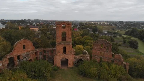 Flight Over the Old Castle by the River Stock Footage 98641794