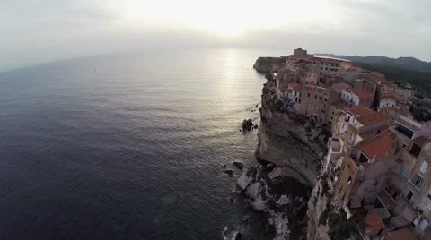 Flight over old city Bonifacio at sunset. Corsica, France. Aerial view. 스톡 동영상 47404412