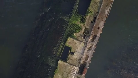 Flight over an old submerged barge Stock Footage 80465908