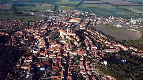 Flight over old town centre of Mikulov, Czech Republic. Stock Footage 86623506