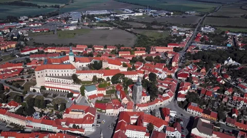 Flight over old town centre of Mikulov, Czech Republic. Stock Footage 148341997