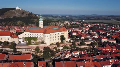 Flight over old town centre of Mikulov, Czech Republic. Video stock 152312149