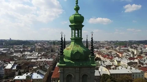 Flight over the old town hall, Lviv Stock Footage 71269879