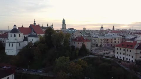 Flight over old town in Lublin, Poland. Unicate historical buildings Stock Footage 289624823