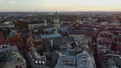 Flight over old town in Lublin, Poland. Unicate historical buildings Stock Footage 289624824