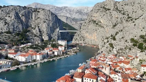 Flight Over Omiš: A Drone's View of Croatia's Coastal Jewel Stock Footage 265151258