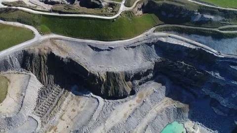 Flight over open cast mine, limestone quarry aerial view Stock Footage 73530487