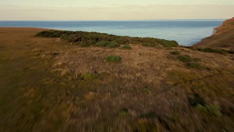 Flight over over cliff edge at Seven Sisters National Park, East Sussex, UK Stock Footage 247117996