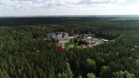 Flight over Palace in the Forrest Stock Footage 95761597