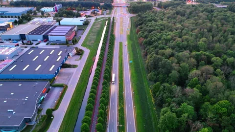 Flight over the parallel roads crossing the countryside in the Netherlands. Stock-Footage 311931970