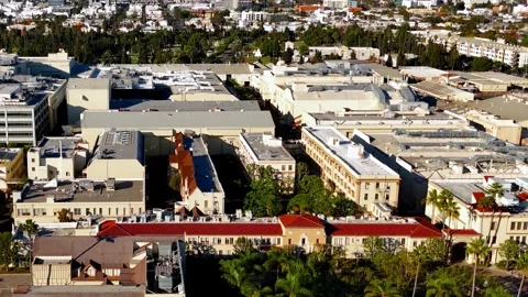 Flight over Paramount Studios at Melrose Avenue from above - Los Angeles Drone Stock Footage 311487112
