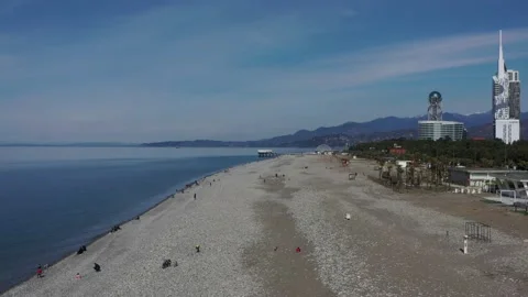 Flight over a pebble beach on the Black Sea Stock Footage 152417307