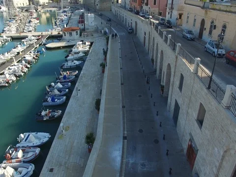 Flight over the pier of a small town in Italy Stock Footage 72174889