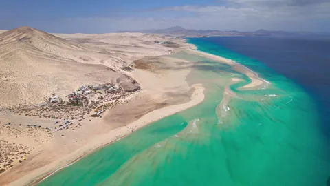 Flight over Playa de la Barca beach, Fuerteventura Stock Footage 326110395