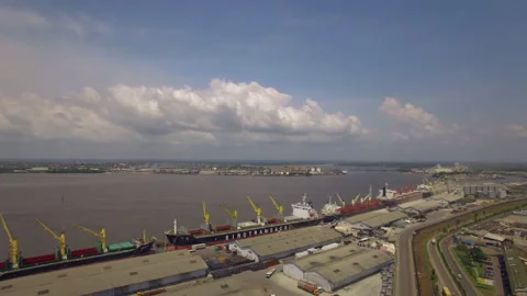 Flight over the port of Cameroon, Douala Stock Footage 255785747