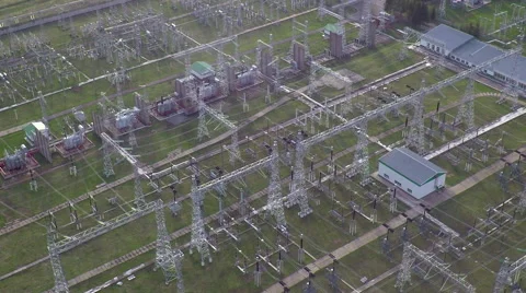 Flight over the powerful power substation Stock-Footage 56586599