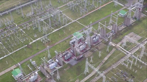 Flight over the powerful power substation Видео 56603527