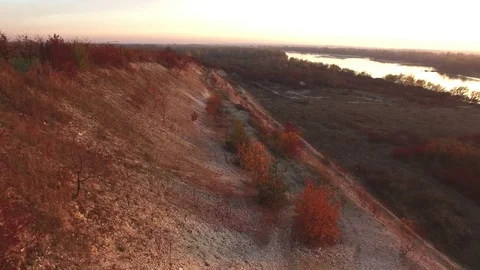 A flight over a quarry, in the background Vistula River, aerial view Stock Footage 85620489