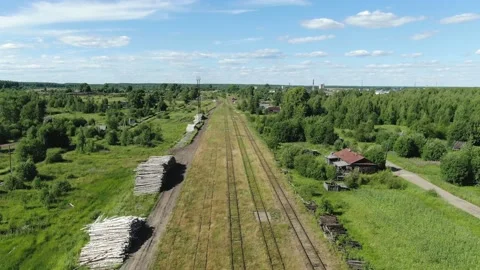 Flight over the railway in the taiga Stock Footage 136542927