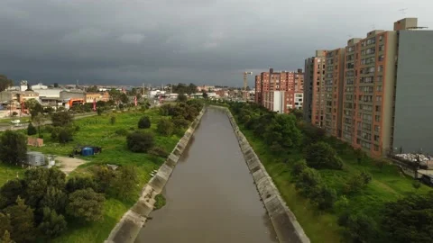 Flight over rainwater channel Stock Footage 221515912