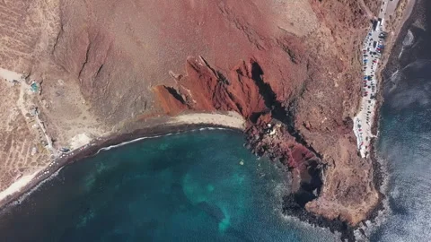 Flight over Red Beach, Santorini Island Stock Footage 246479082
