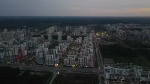 Flight over residential areas in the evening twilight Stock-Footage 156412357