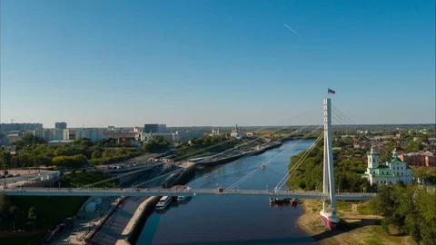 Flight over the river in the city Stock Footage 79774268