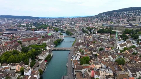 Flight over River Limmat in Zurich Switzerland 库存影片 135609403