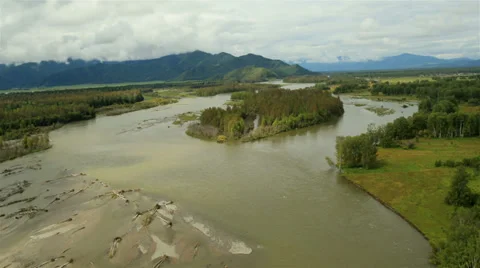 Flight over the river in mountains. Altai. Siberia Stock Footage 34148271