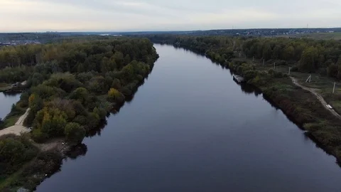 Flight over the river with opening panoramic perspective Stock Footage 116411864