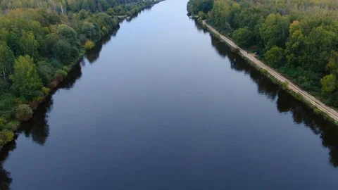 Flight over the river with opening panoramic perspective Stock Footage 116411894