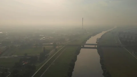 Flight over river Sava and city Zagreb Stock Footage 115724387