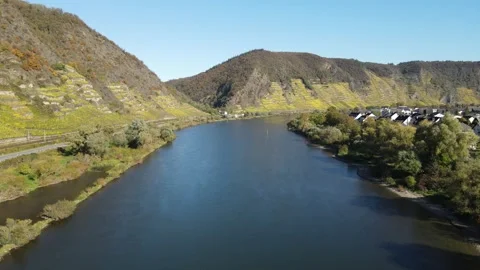 Flight over a river on a sunny day in autumn Stock Footage 251818413