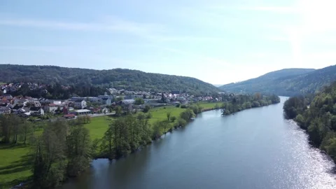 Flight over the river towards the city Stock Footage 154370969