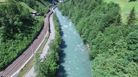 Flight over a river valley in the alps 스톡 동영상 54142848