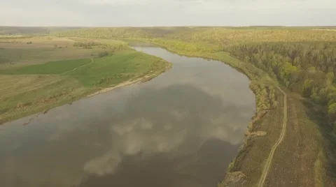 Flight over the river valley Bird eye view Stock Footage 69068287
