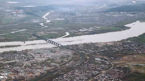 Flight over the river. View from plane city Stock Footage 7729275