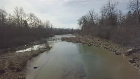 Flight over a river in winter 4k Stock Footage 148569485