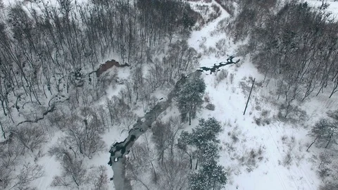 Flight over the river in winter Video stock 71358722