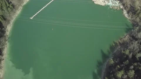 Flight over a river in winter small town harbor 4k 02 Stock Footage 148570406