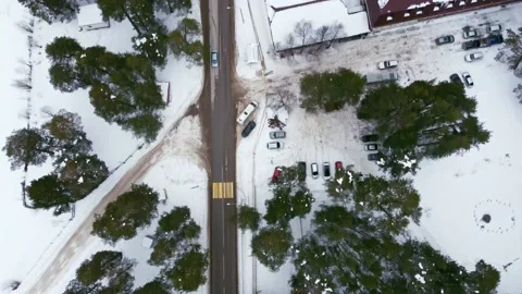 Flight over the road in the mountains in winter Stock Footage 168279446