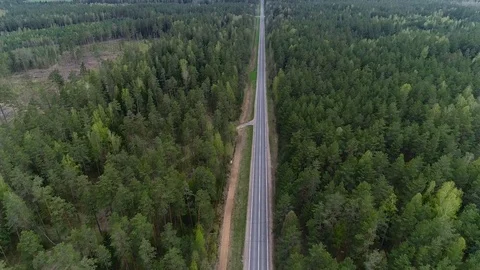 Flight over the road, over the forest in summer. Aerial View. Stock Footage 76054462