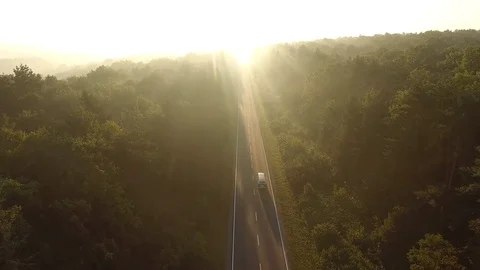 Flight over the road at sunrise Video stock 80789573