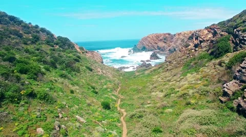 Flight over the rocks on the ocean Video stock 64457726