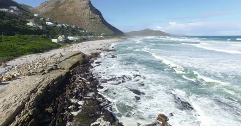 Flight over rocky beach with rough waves. Cape Town, South Africa - 4K Footage Stock-Footage 65805084