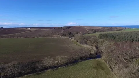 Flight over rolling rural landscape in north east Scotland Vídeo Stock 88601946